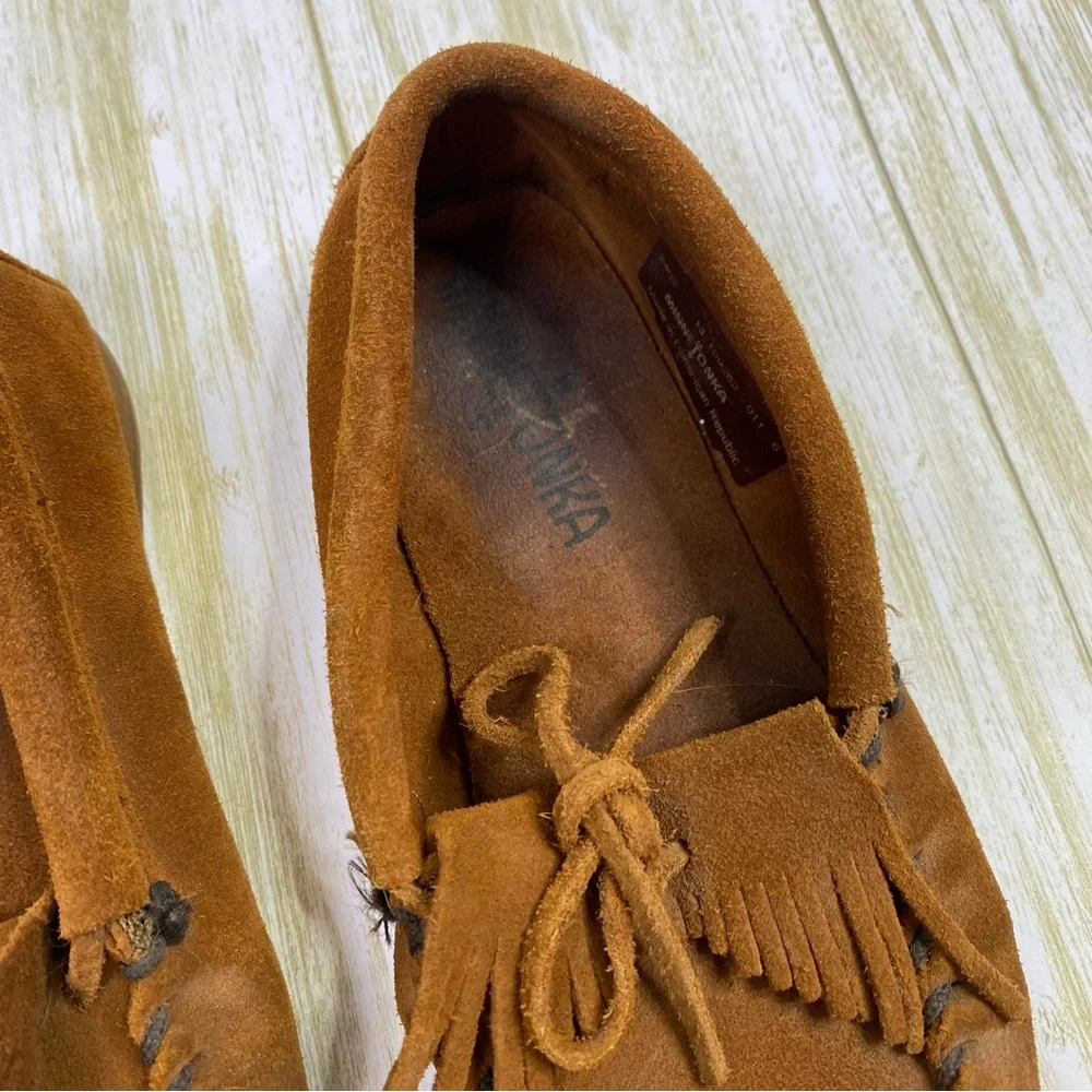 Minnetonka Brown Suede Kilty Moccasin Shoes